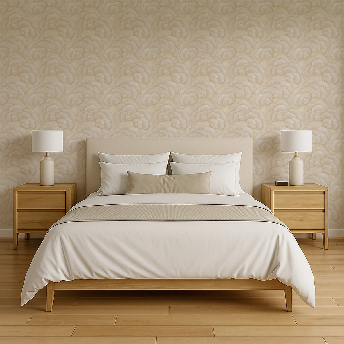 Embroidered Ginkgo Wallpaper - Beige room view