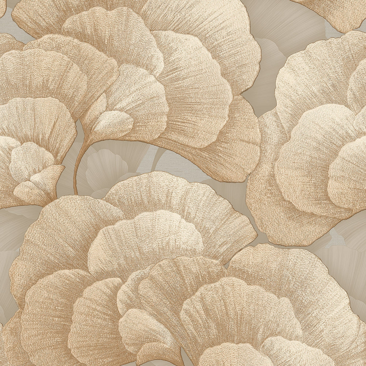 Embroidered Ginkgo Wallpaper - Taupe pattern