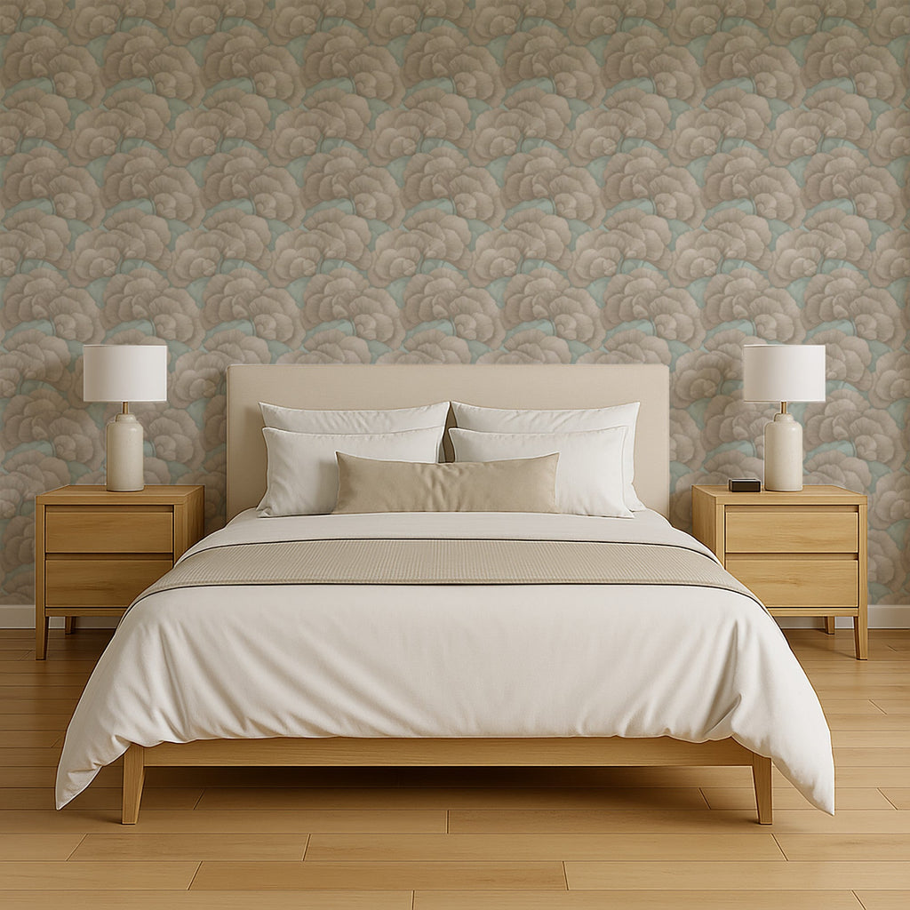 Embroidered Ginkgo Wallpaper - Sage room view