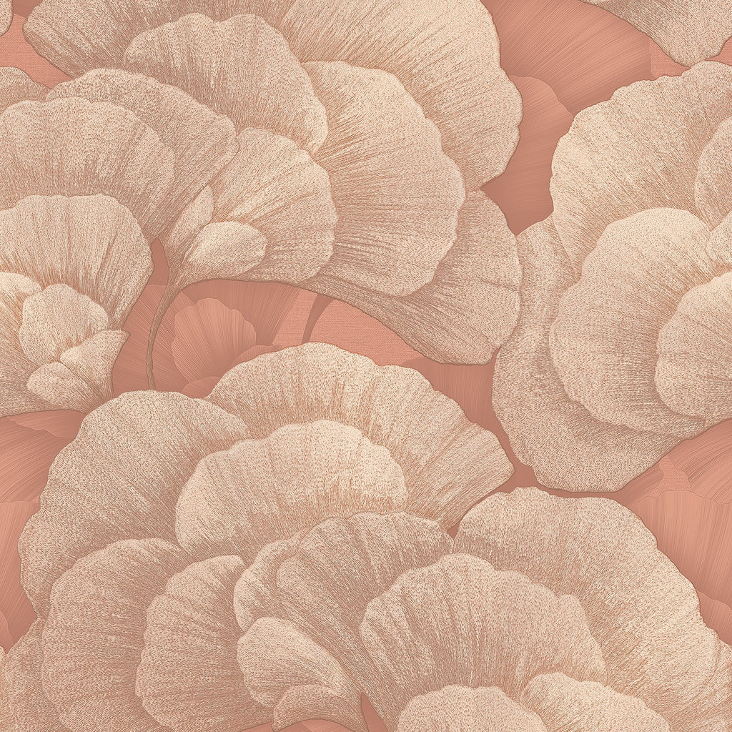 Embroidered Ginkgo Wallpaper - Coral pattern