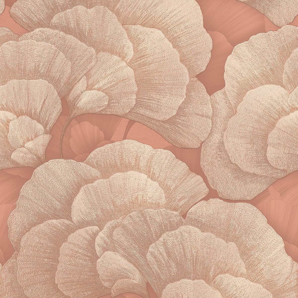 Embroidered Ginkgo Wallpaper - Coral pattern