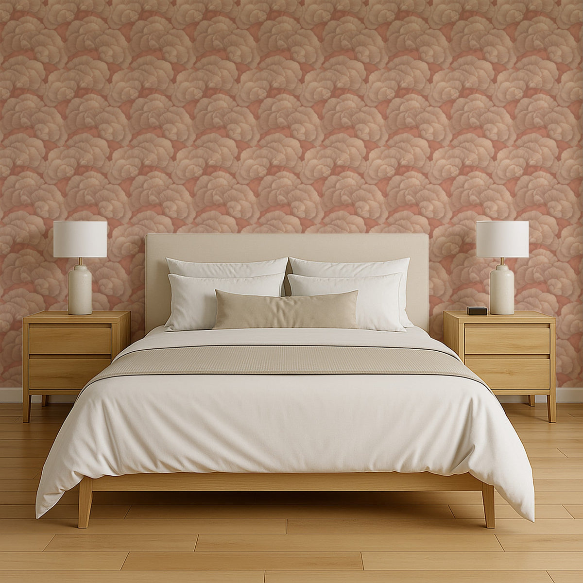 Embroidered Ginkgo Wallpaper - Coral room view