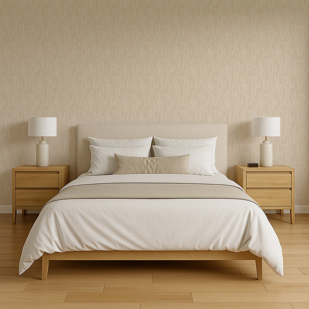 Washed Linen Weave Wallpaper - Beige room view