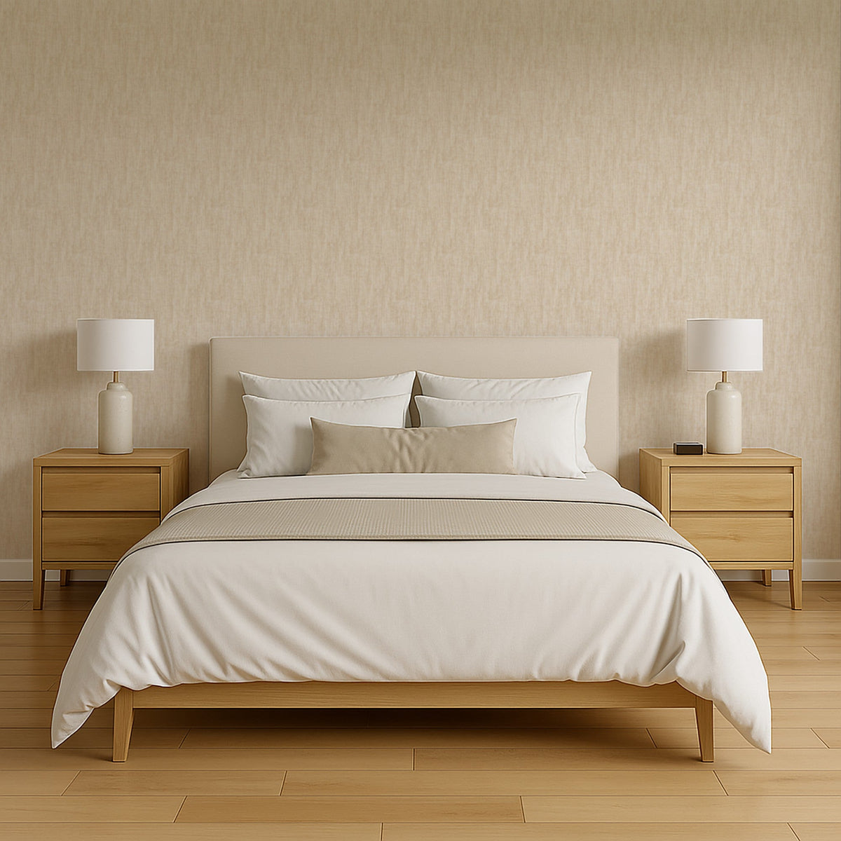 Washed Linen Weave Wallpaper - Beige room view