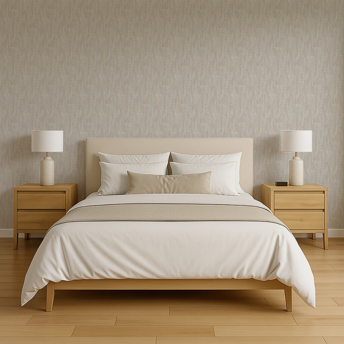 Washed Linen Weave Wallpaper - Gray room view