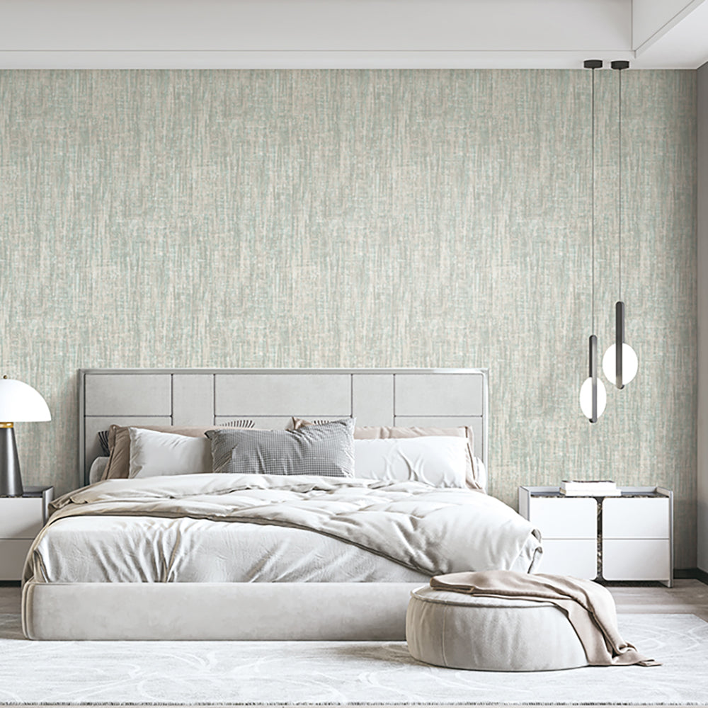 Washed Linen Weave Wallpaper - Sage room view