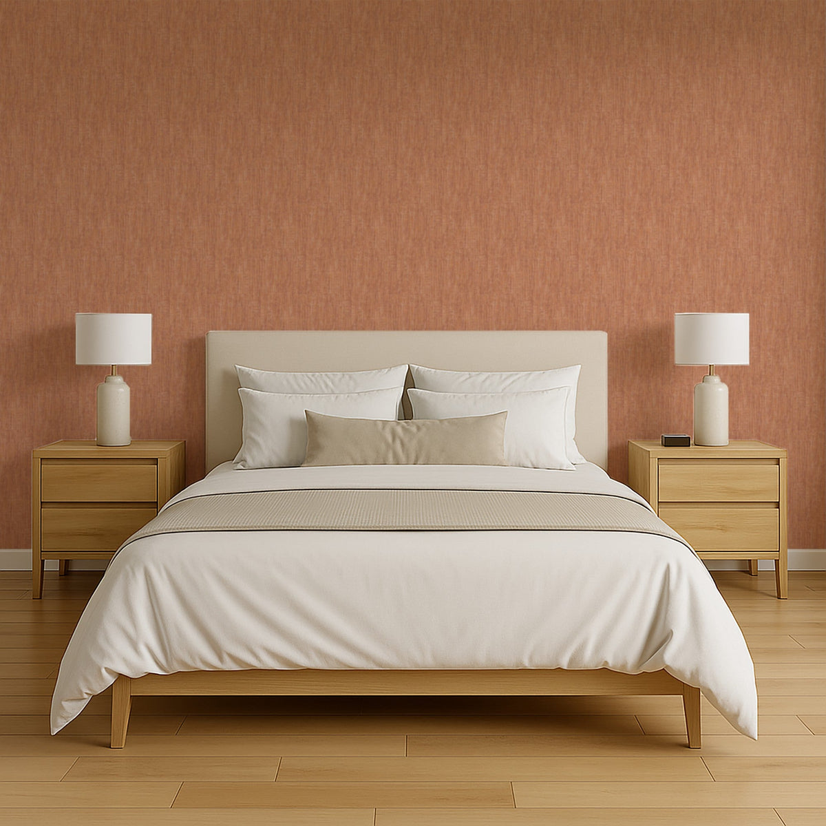 Washed Linen Weave Wallpaper - Coral room view