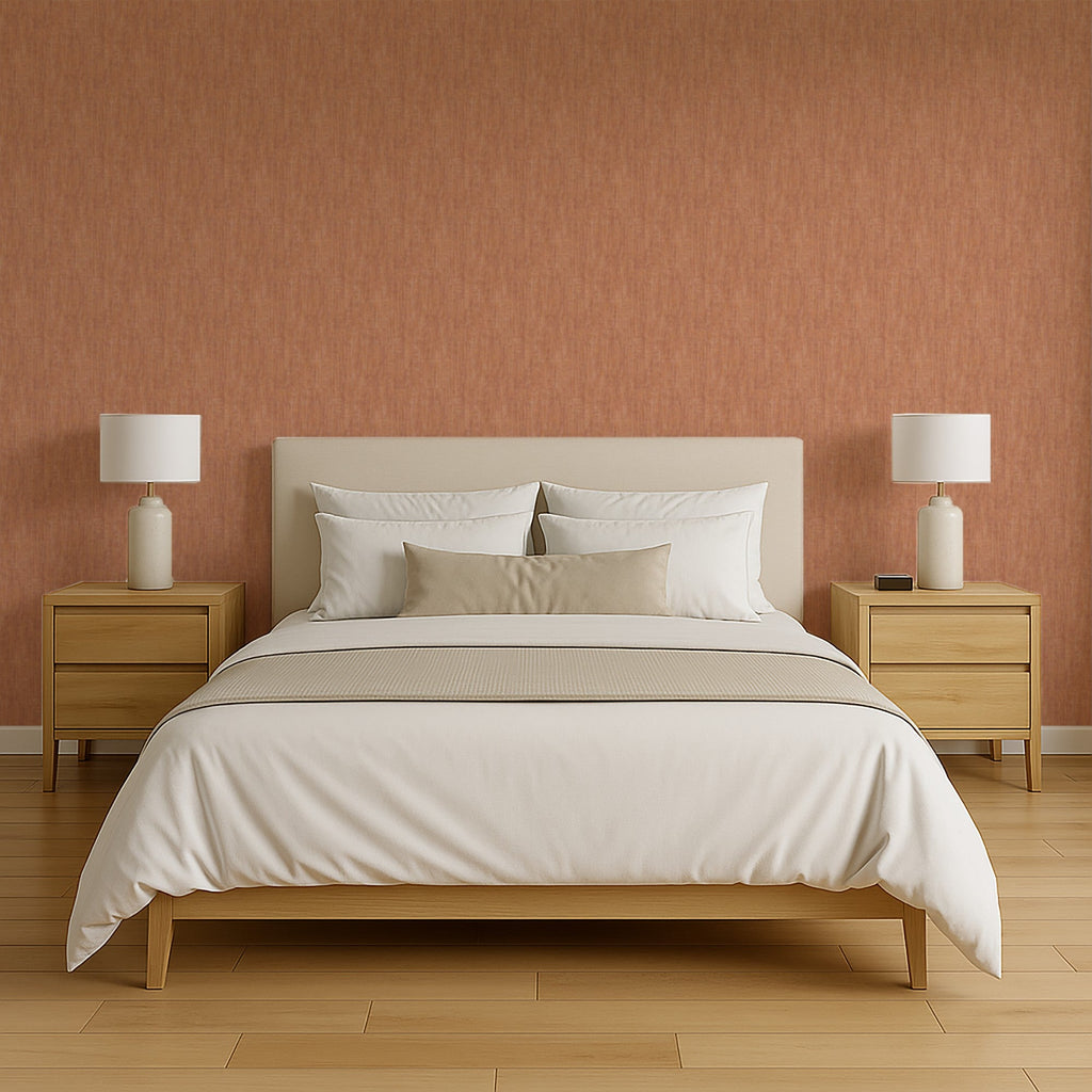 Washed Linen Weave Wallpaper - Coral room view