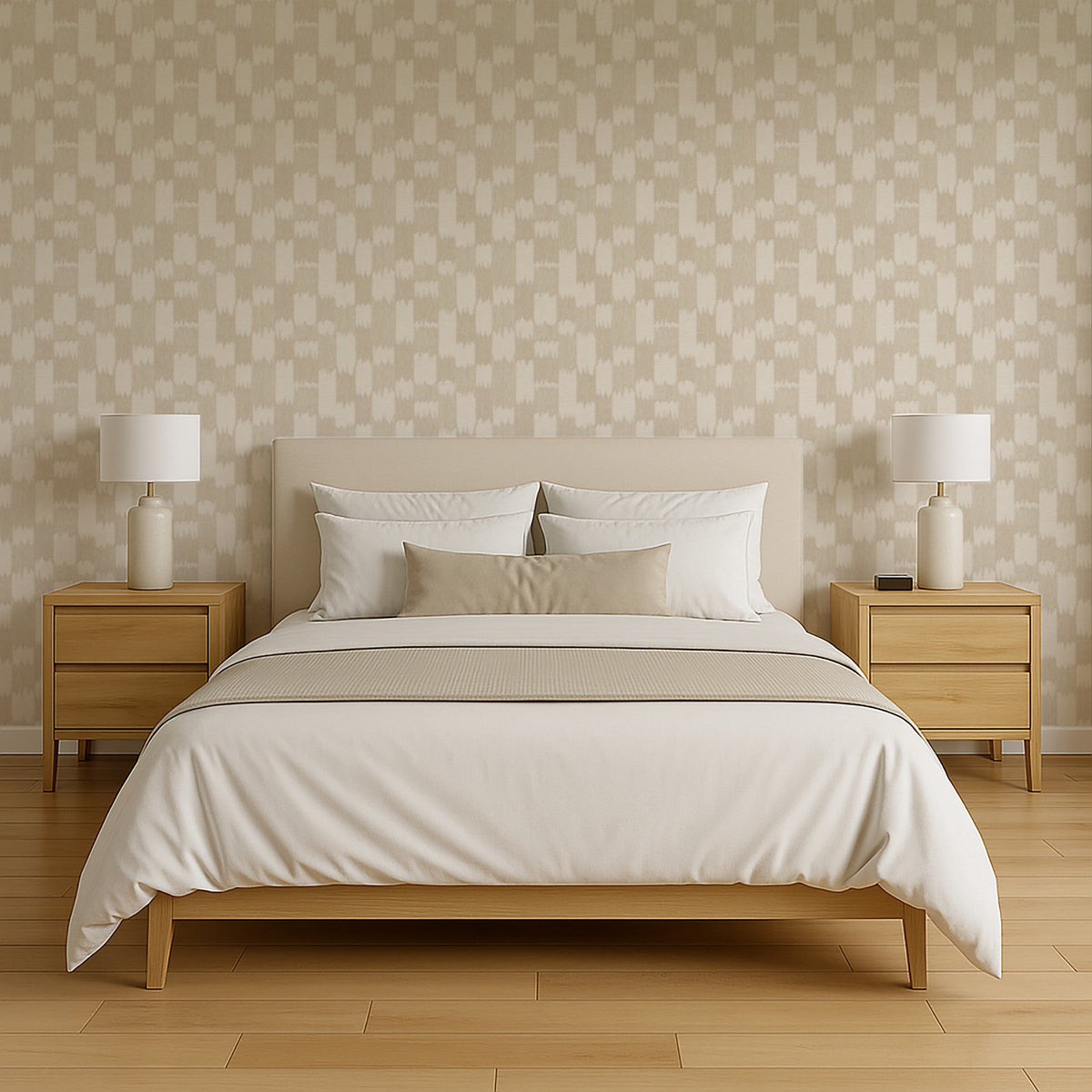 Ikat Echo Wallpaper - Beige room view