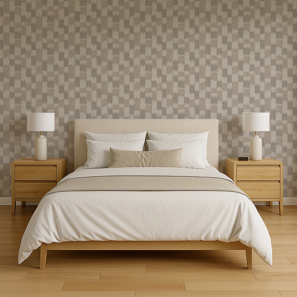 Ikat Echo Wallpaper - Taupe room view