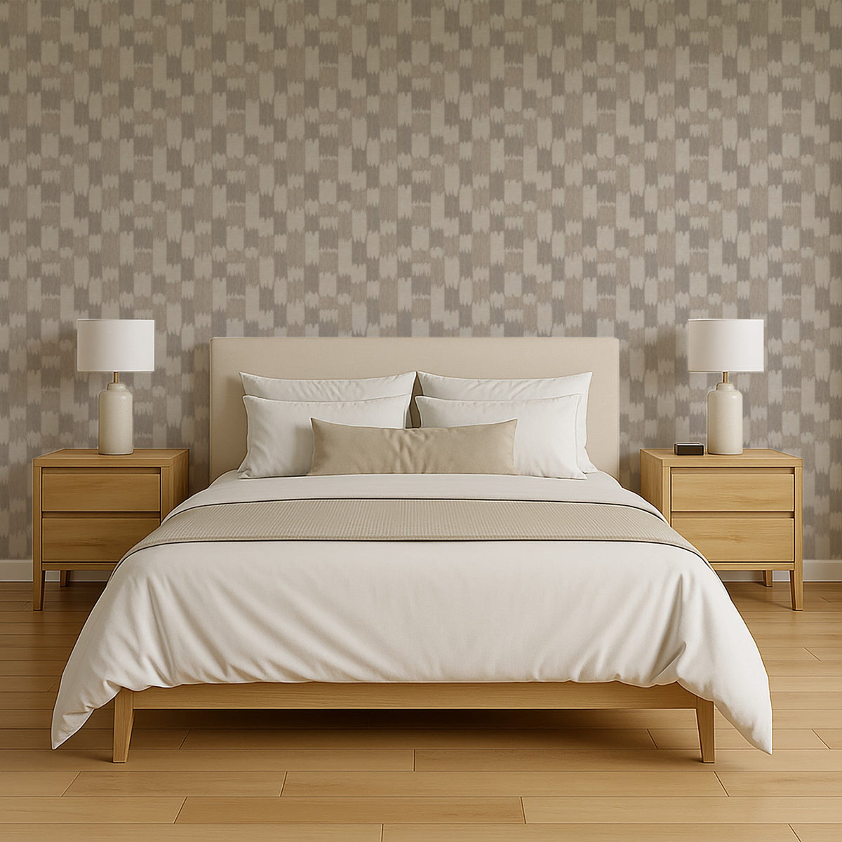 Ikat Echo Wallpaper - Taupe room view
