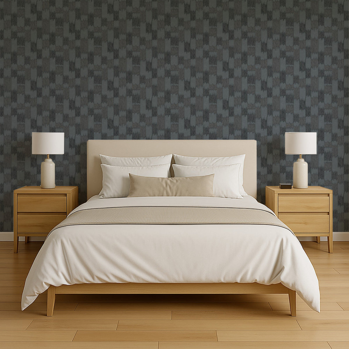 Ikat Echo Wallpaper - Black room view