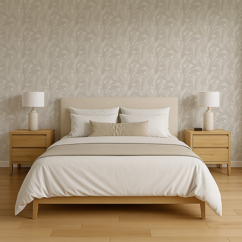 Embroidered Tropical Foliage Wallpaper - White room view