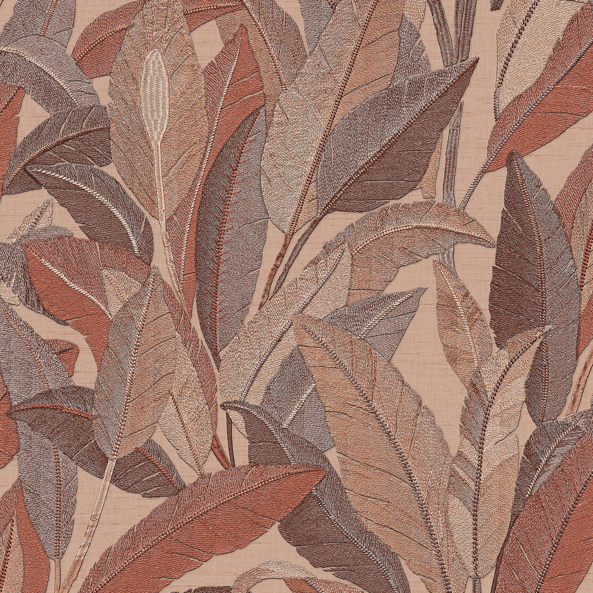 Embroidered Tropical Foliage Wallpaper - Bronze pattern