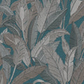 Embroidered Tropical Foliage Wallpaper - Blue pattern