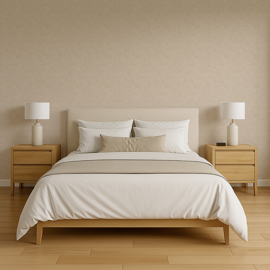 Needle Point Linen Wallpaper - Tan room view