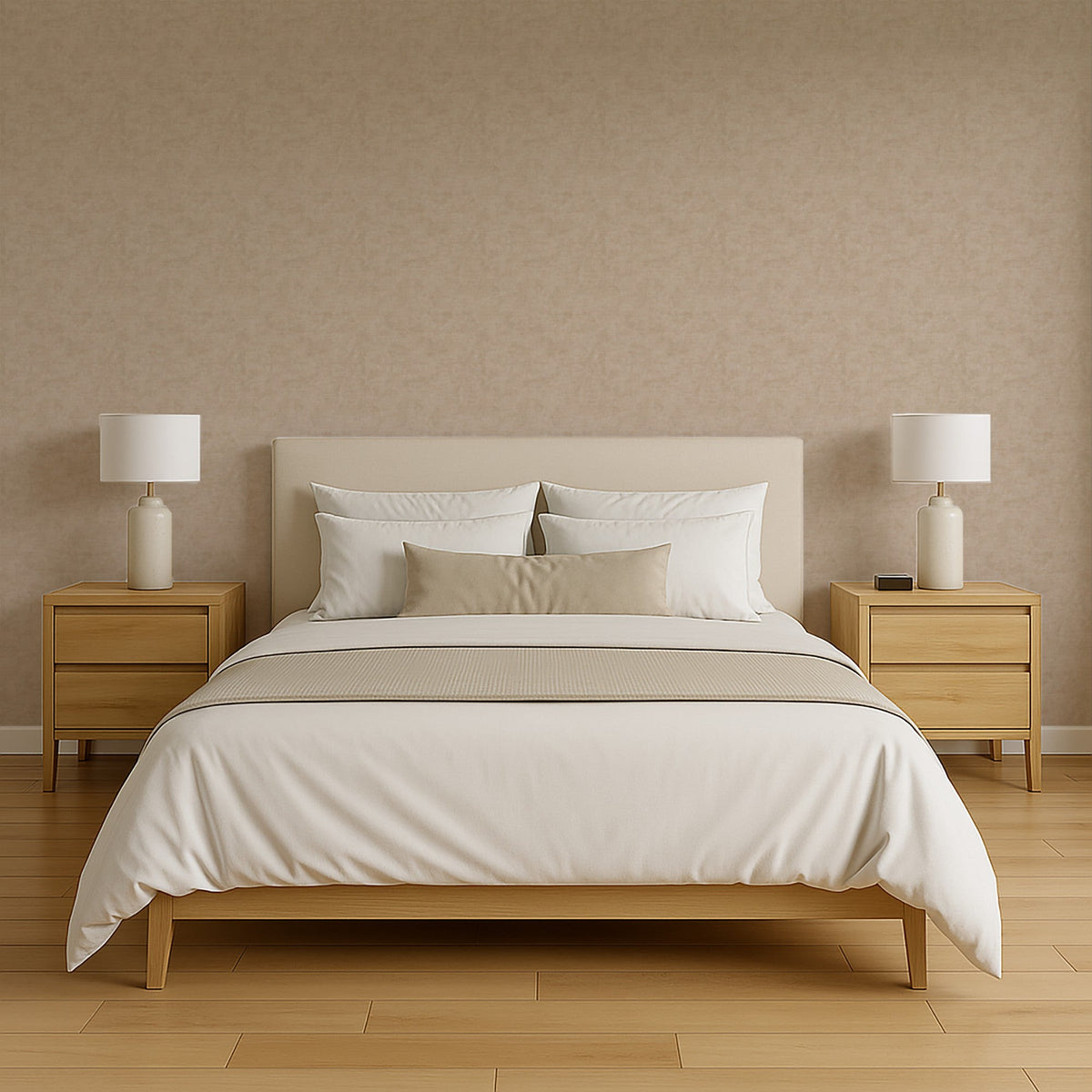 Needle Point Linen Wallpaper - Beige room view