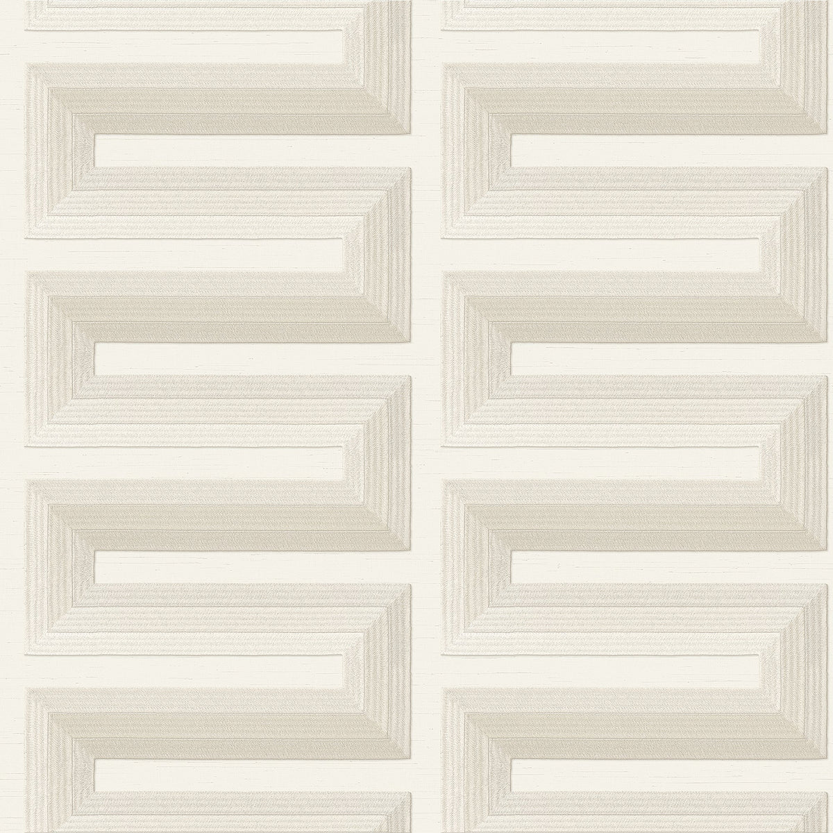 Embroidered Grecian Key Wallpaper - Cream pattern