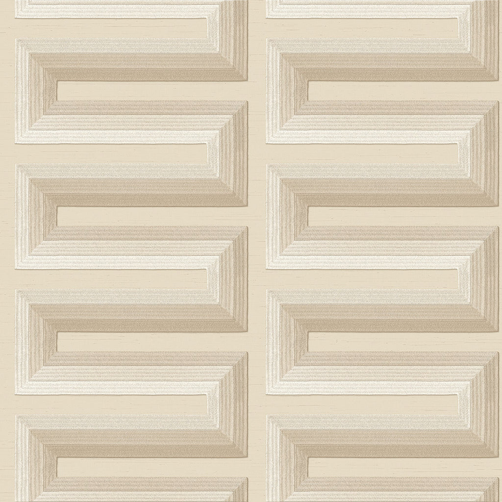 Embroidered Grecian Key Wallpaper - Beige pattern