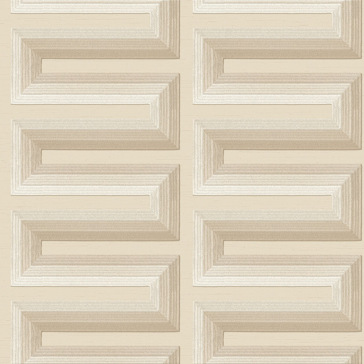 Embroidered Grecian Key Wallpaper - Beige pattern