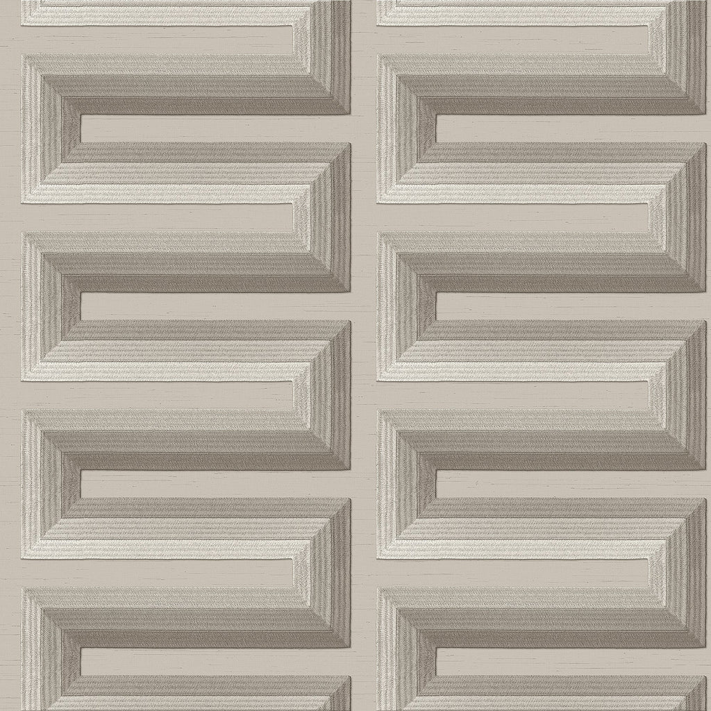 Embroidered Grecian Key Wallpaper - Gray pattern