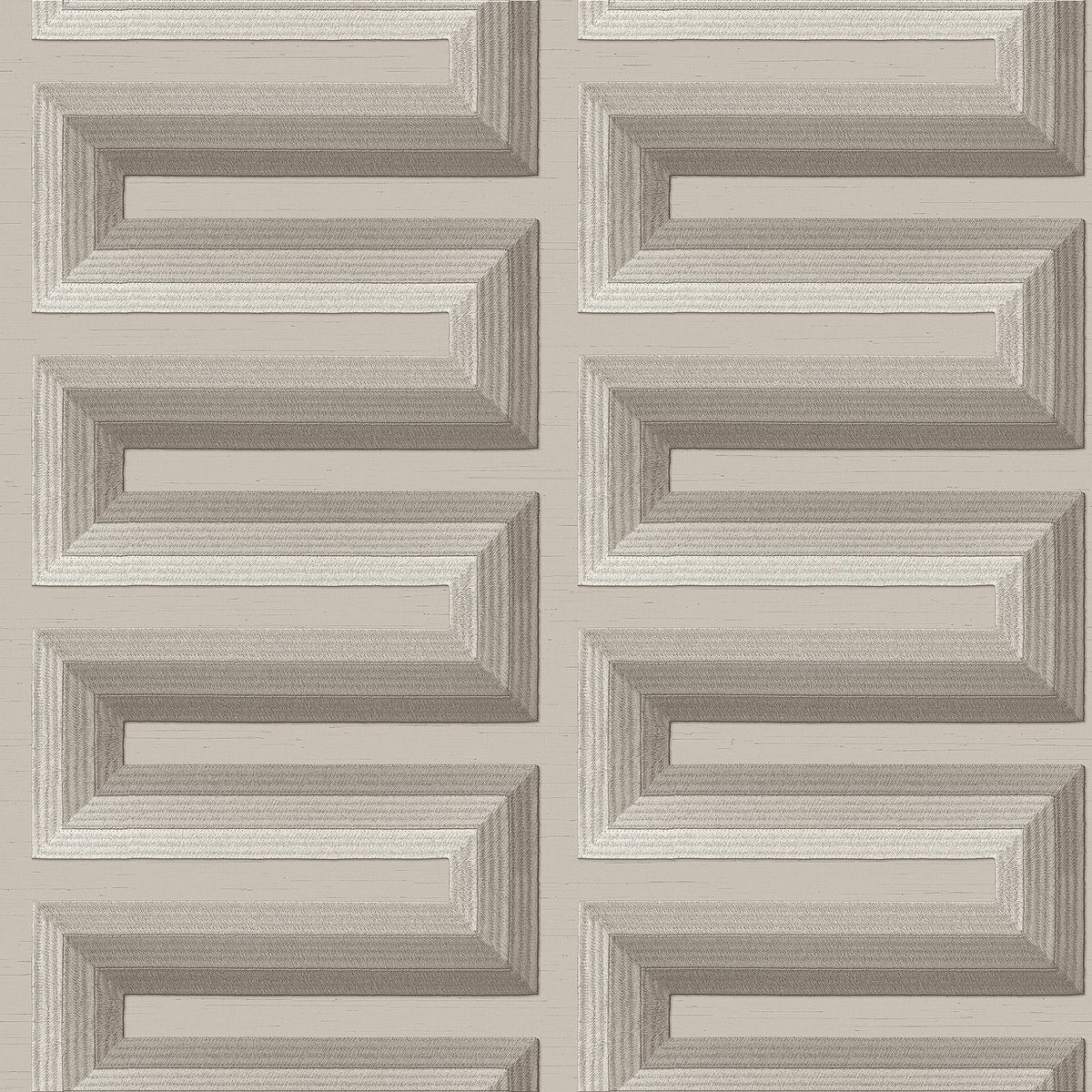 Embroidered Grecian Key Wallpaper - Gray pattern