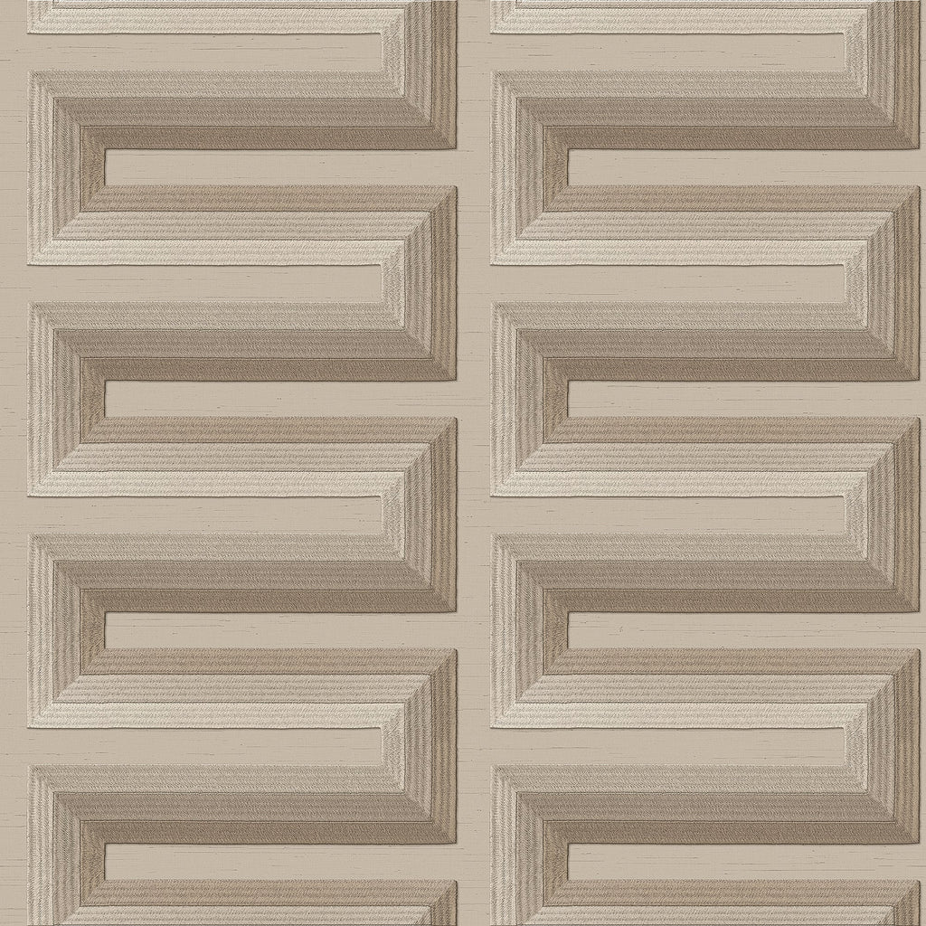 Embroidered Grecian Key Wallpaper - Taupe pattern