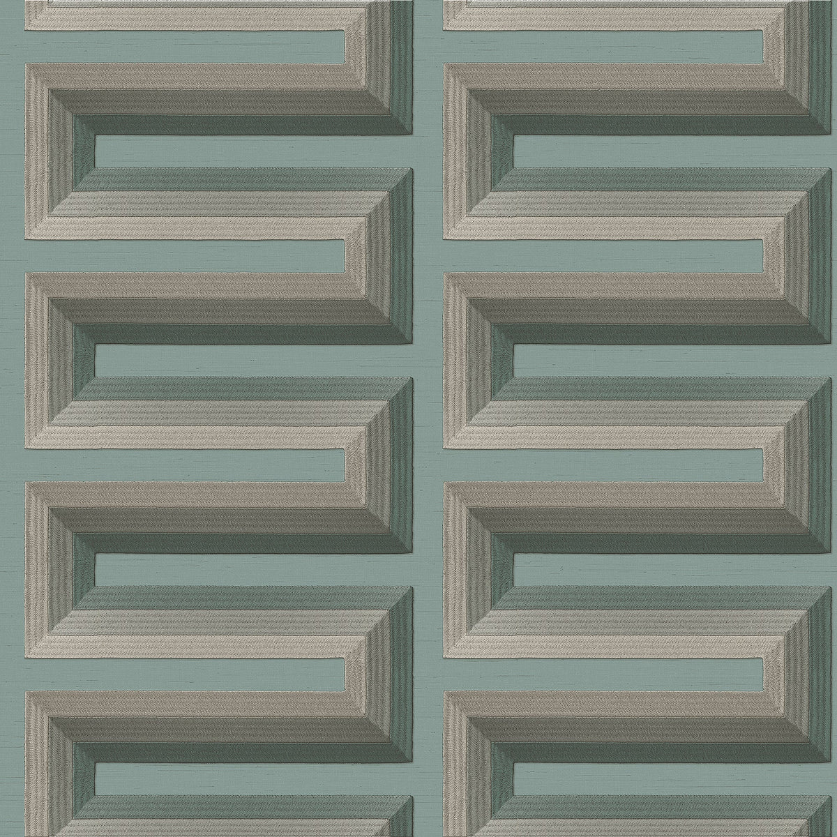 Embroidered Grecian Key Wallpaper - Green pattern