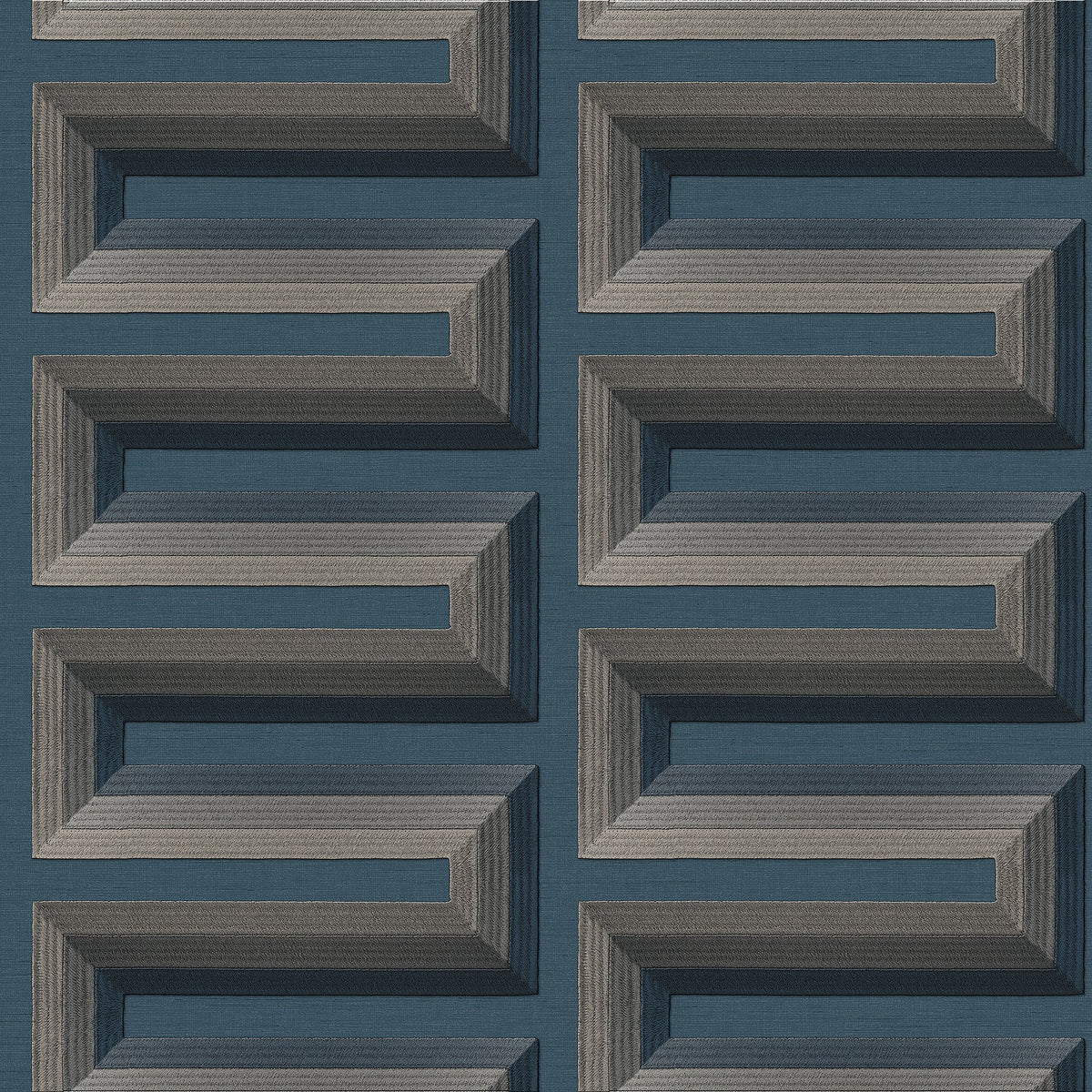 Embroidered Grecian Key Wallpaper - Blue pattern
