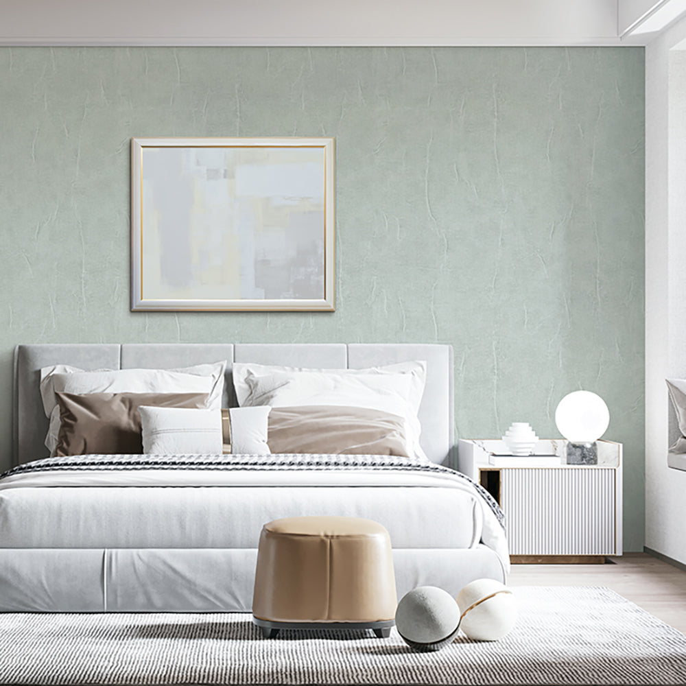 Crushed Linen Texture Wallpaper - Green room view