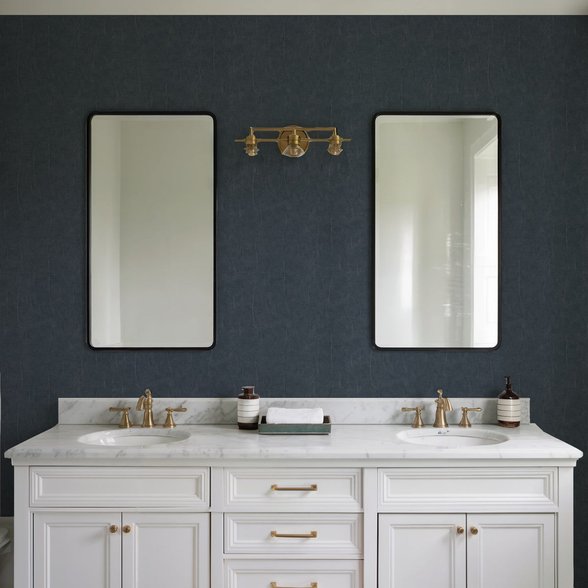 Crushed Linen Texture Wallpaper - Blue room view