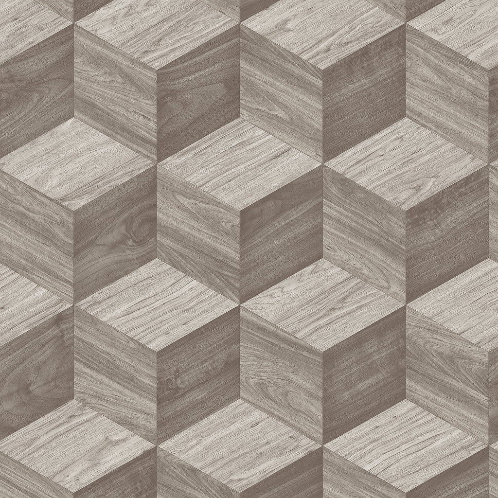 Woodgrain Grid Wallpaper - Taupe pattern