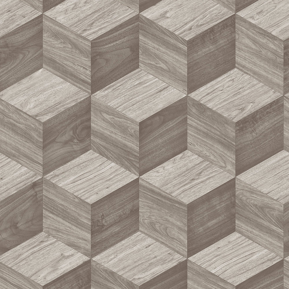 Woodgrain Grid Wallpaper - Taupe pattern