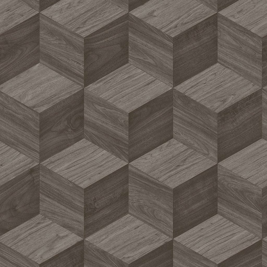 Woodgrain Grid Wallpaper - Gray pattern