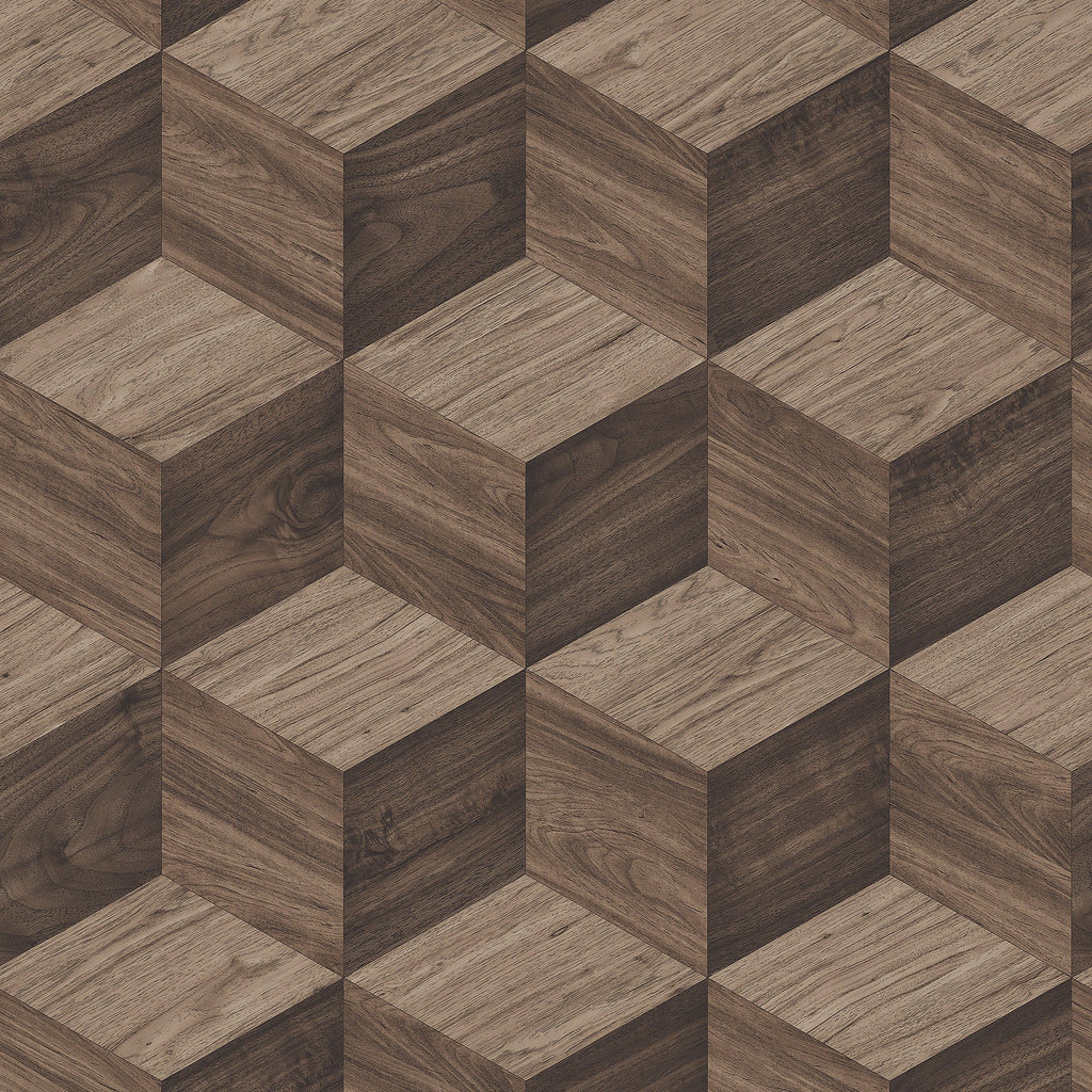 Woodgrain Grid Wallpaper - Brown pattern