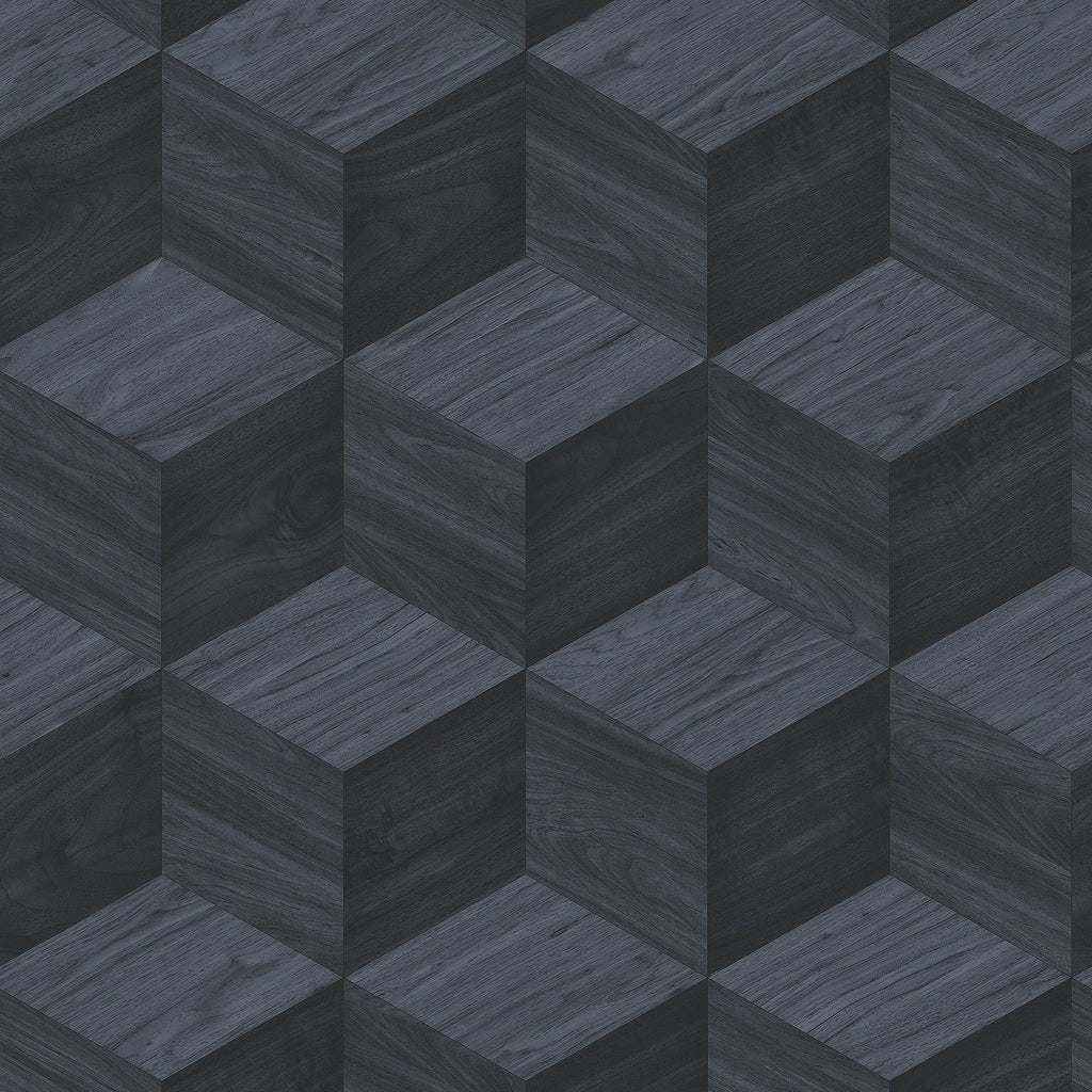 Woodgrain Grid Wallpaper - Blue pattern