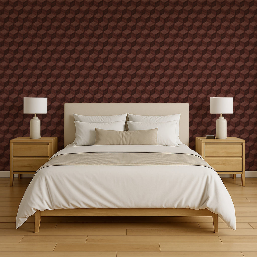 Woodgrain Grid Wallpaper - Red room view