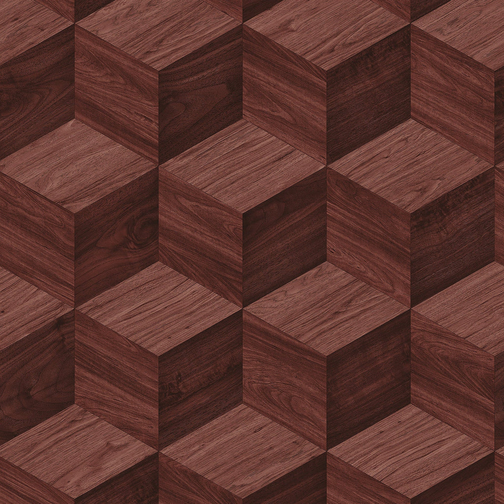 Woodgrain Grid Wallpaper - Red pattern
