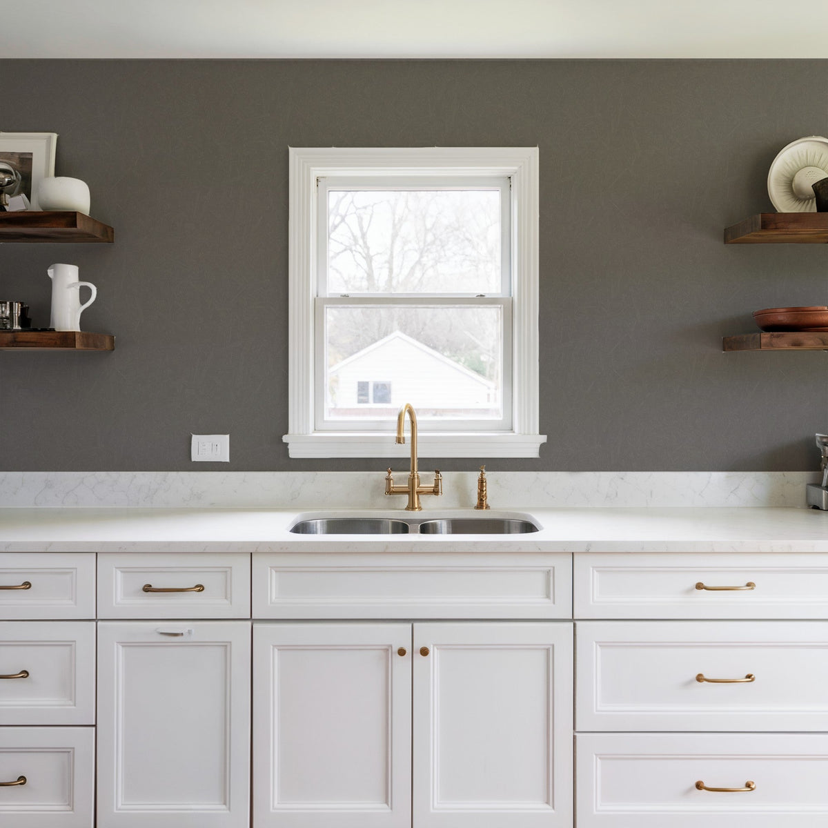 Pressed Woodwork Wallpaper - Taupe room view
