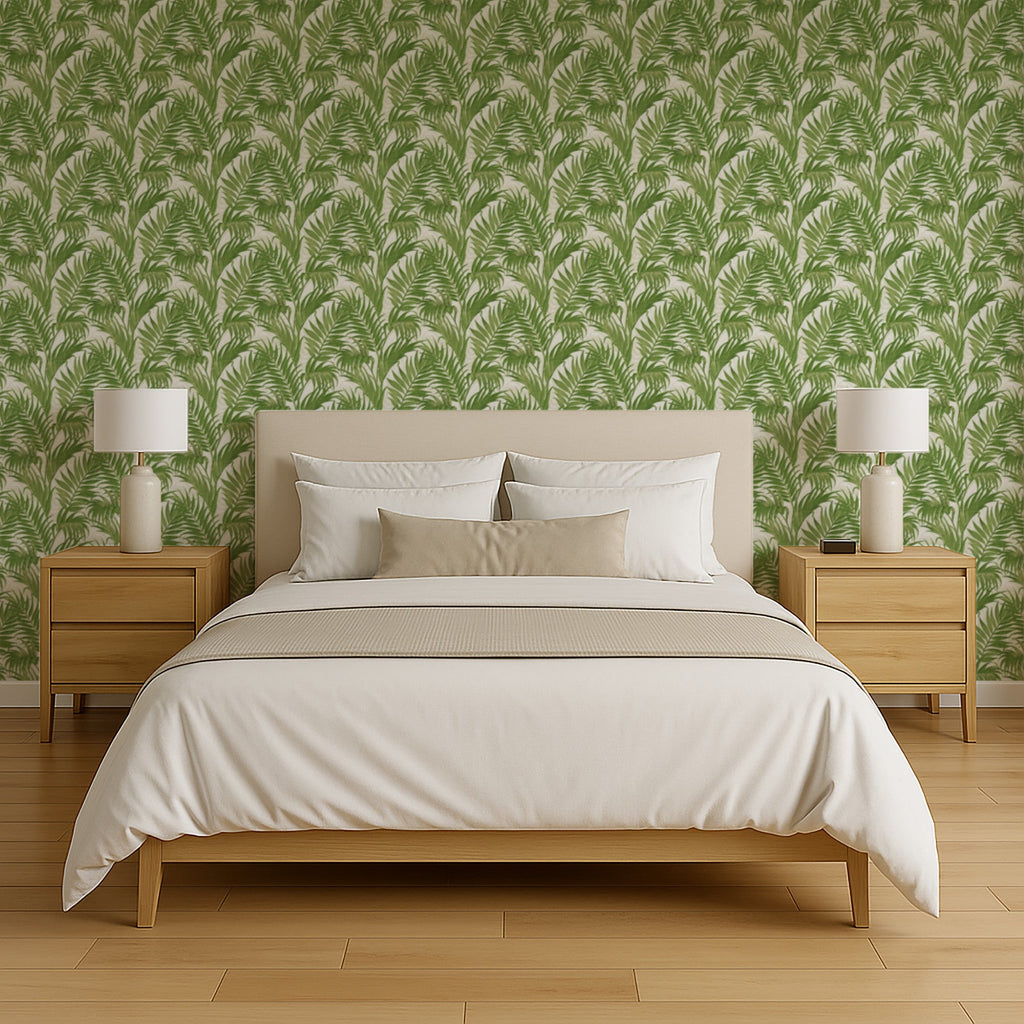 Embroidered Palm Wallpaper - Green room view
