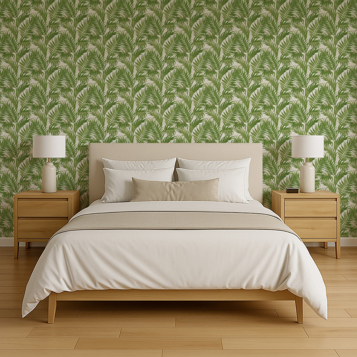 Embroidered Palm Wallpaper - Green room view