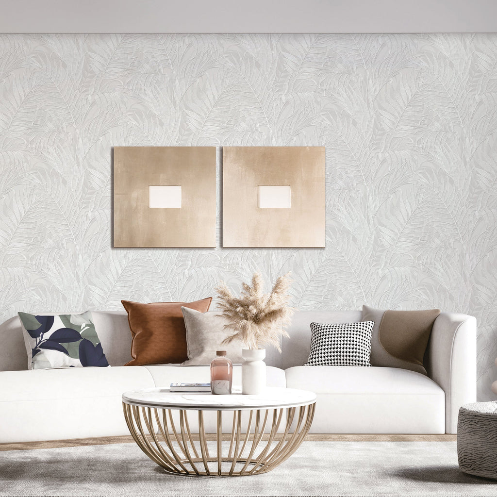 Embroidered Palm Wallpaper - Silver room view