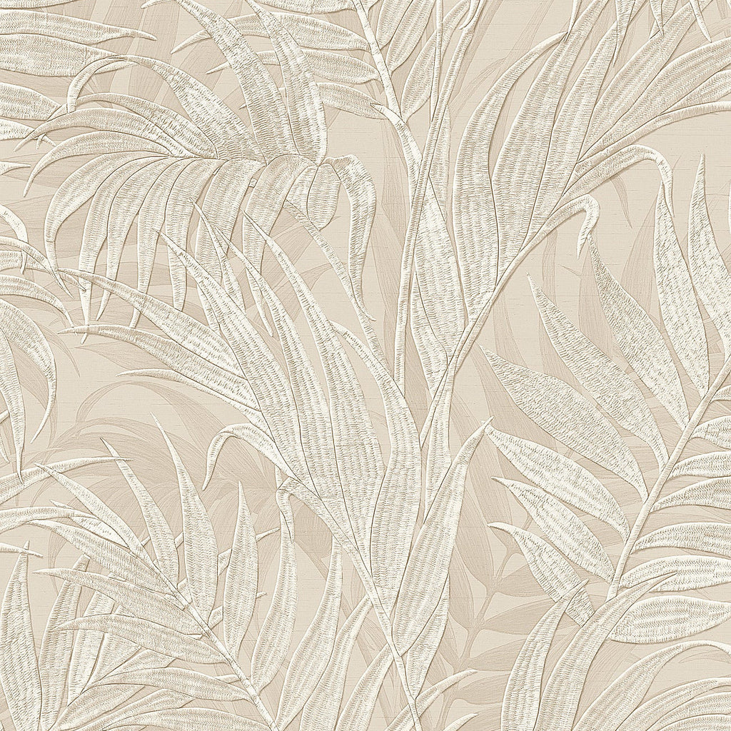 Embroidered Palm Wallpaper - Beige pattern