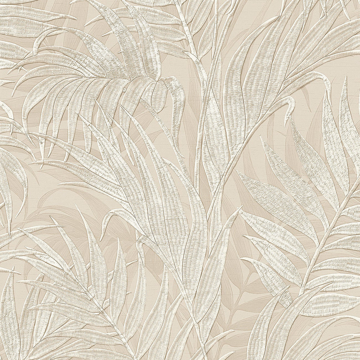 Embroidered Palm Wallpaper - Beige pattern