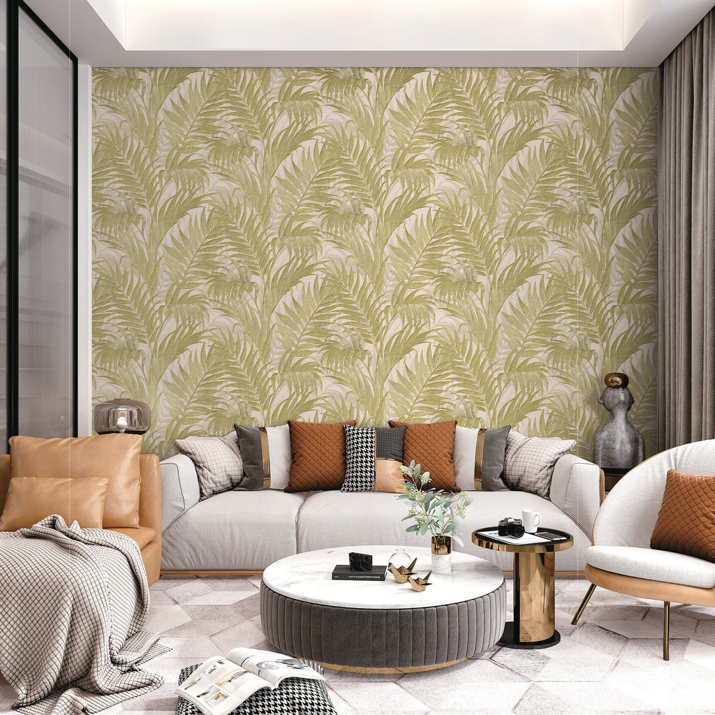 Embroidered Palm Wallpaper - Sage room view