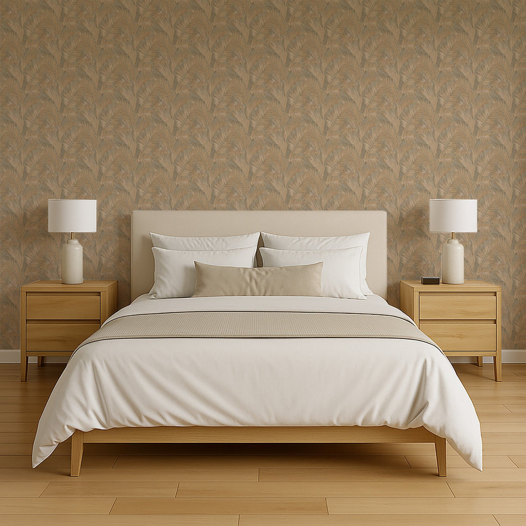 Embroidered Palm Wallpaper - Gold room view