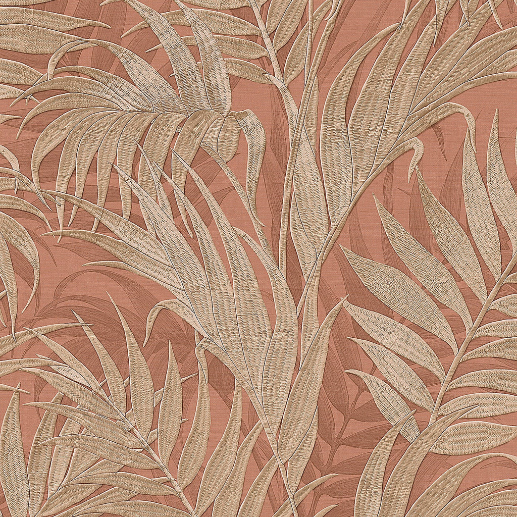 Embroidered Palm Wallpaper - Coral pattern