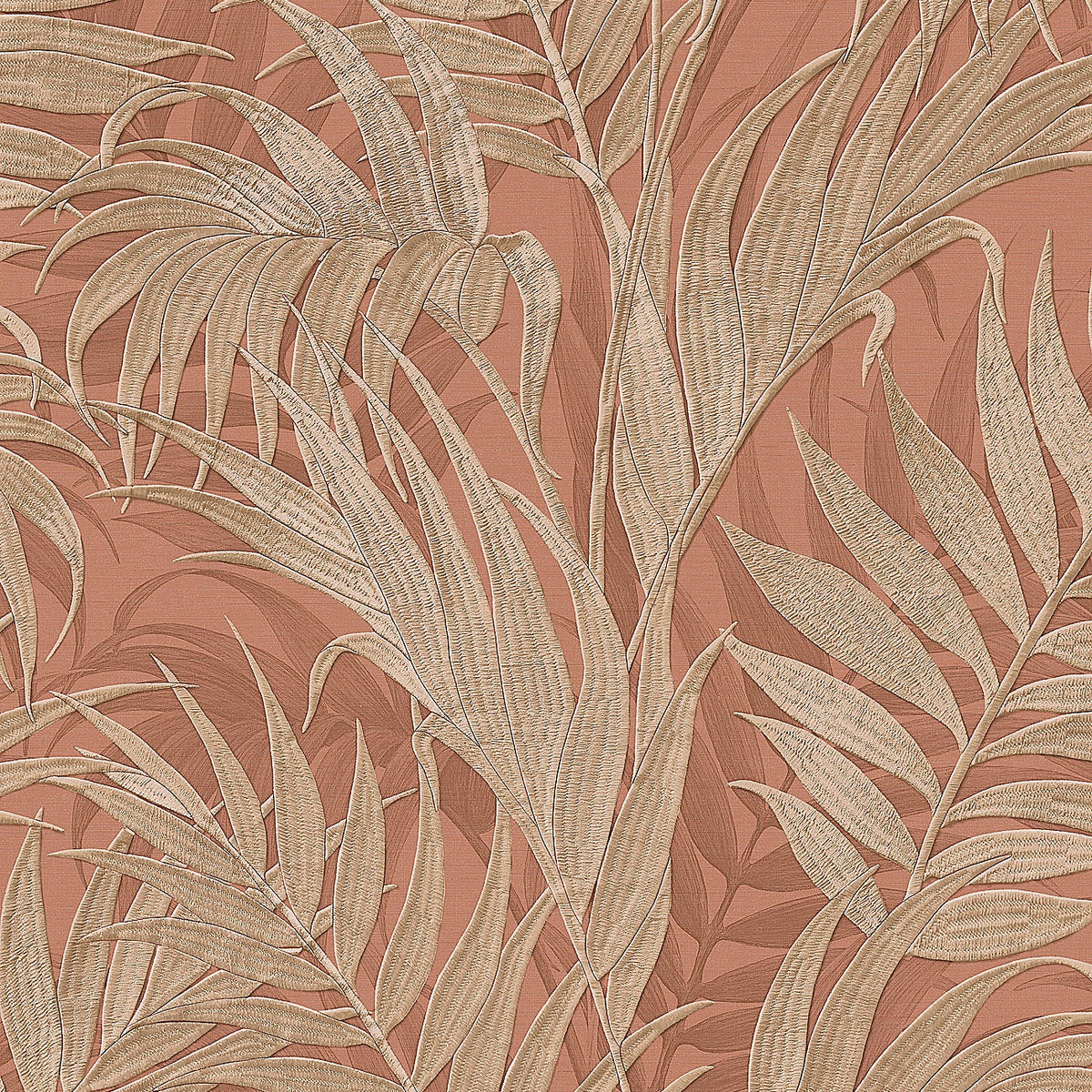 Embroidered Palm Wallpaper - Coral pattern