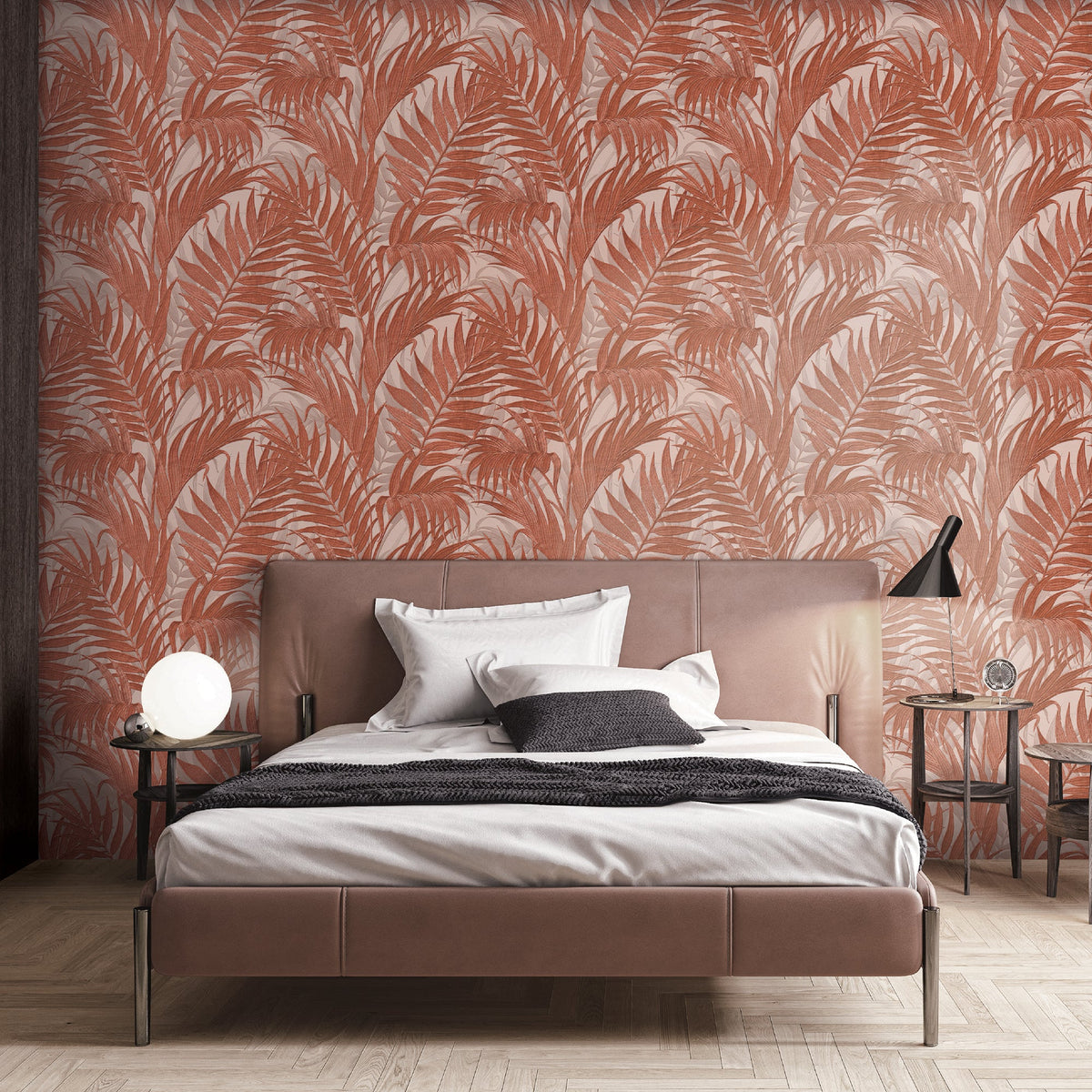 Embroidered Palm Wallpaper - Orange room view