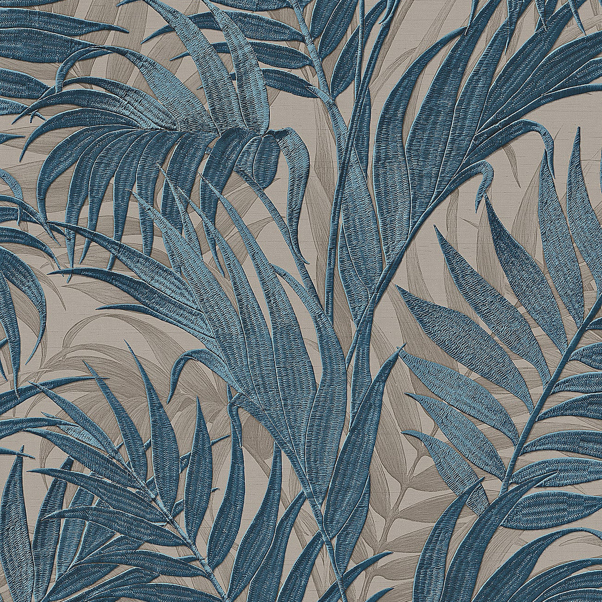 Embroidered Palm Wallpaper - Blue pattern